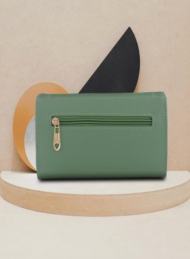 ALSU Women's Hand Wallet Purse Clutch | Phone Pocket| 4 Card Slots| Coin Pockets| Smooth Material (Light Green) - Image 2